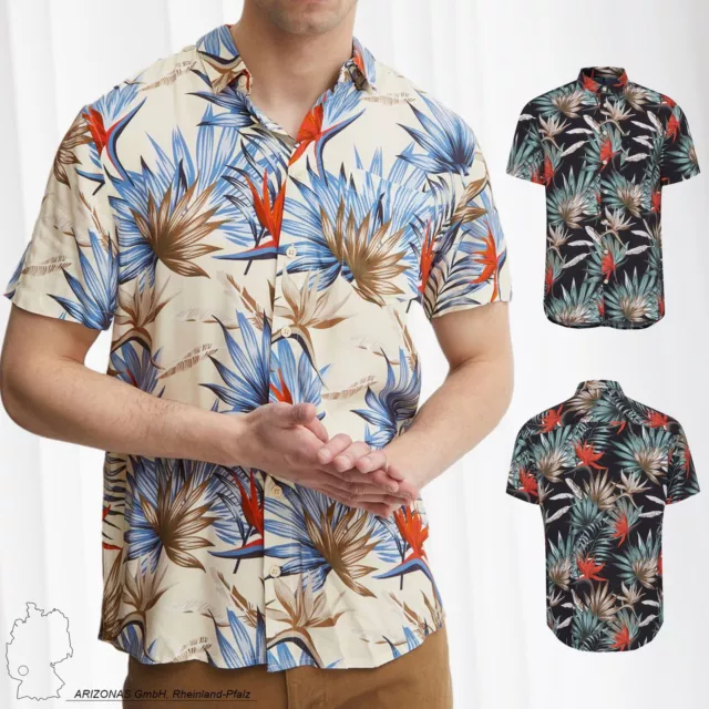 Men BLEND Floral Short Sleeve Shirt Regular Fit Top with Chest Pocket Casual NEW
