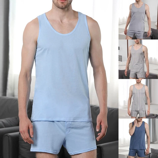 Ensemble pyjama homme vêtements hauts de salon + pantalon court gilet confortab
