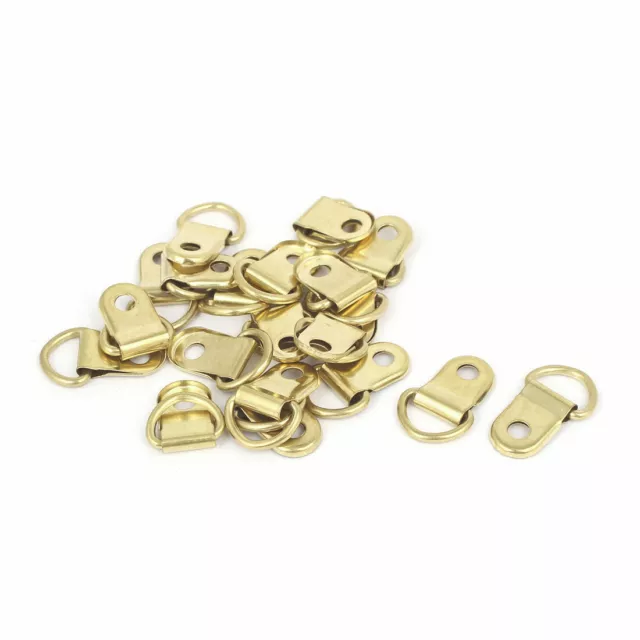Picture Photo Frame Hanging Single Hole D-Ring Hanger 25mmx14mm Gold Tone 20pcs