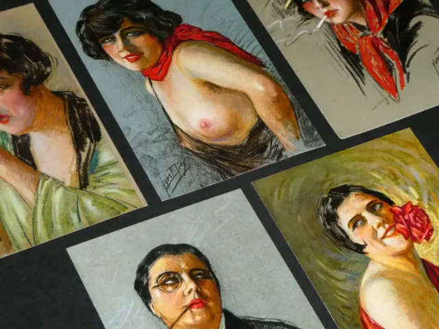 5 Cartes postales portraits de femmes curiosa signées Yves Dieÿ dit Thiey