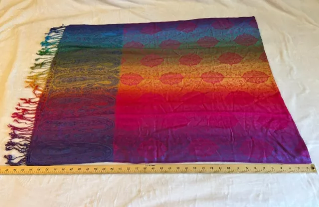 PASHMINA EUC Gorgeous Genuine Pashmina/Silk Shawl in Bright Vibrant Colors 3