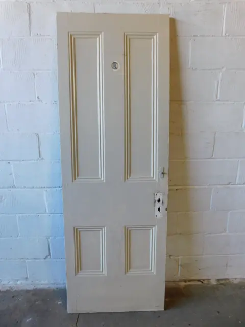 1800's Antique INTERIOR DOOR Four Raised Panels VICTORIAN Style Butternut ORNATE