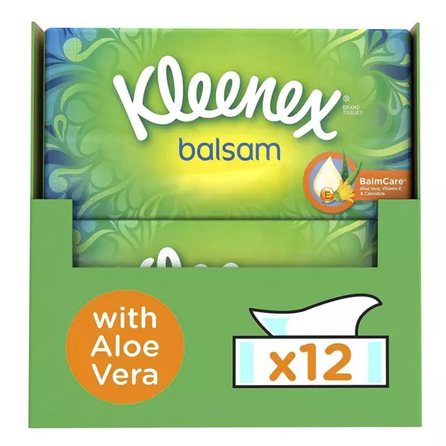 Kleenex Balsam Facial Tissues - Pack of 12 Tissue Boxes