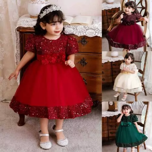 Baby Kids Girls Princess Dress Flower Lace Bow Party Bridesmaid Wedding Dresses 2