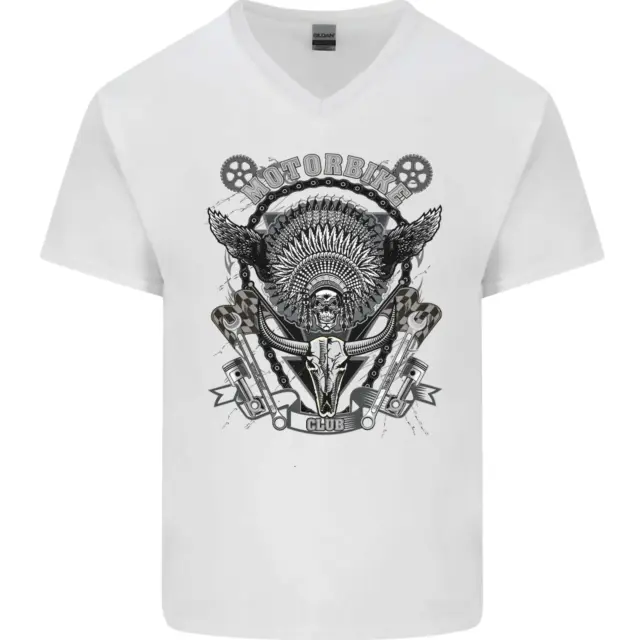 Motorbike Club Motorcycle Biker Mens V-Neck Cotton T-Shirt