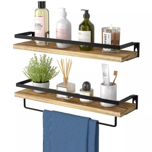 2x Wooden Floating Shelves Wall Mounted Display Storage Decor Rustic Home Office