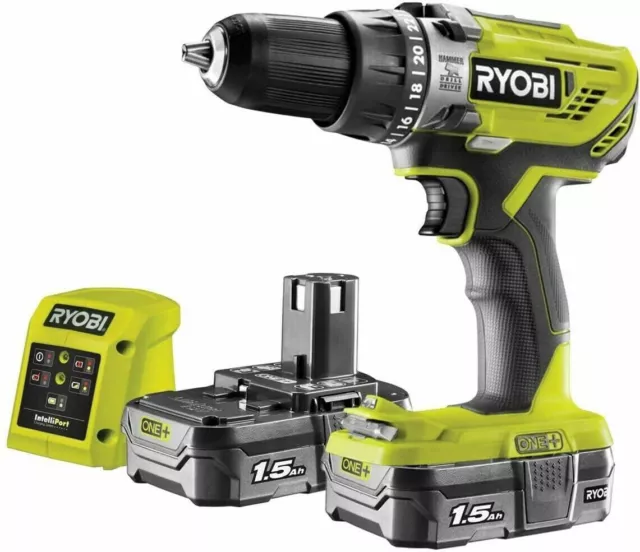 Kit de inicio de taladro combinado inalámbrico Ryobi R18PD3-215GZ 18 V UNO+ (2 x 1,5 Ah)