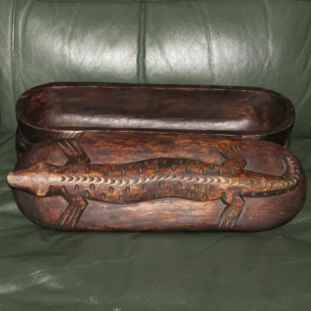 Large Hand Carved Wooden Lizard Stash Hide A Way Box Beautiful Condition 3