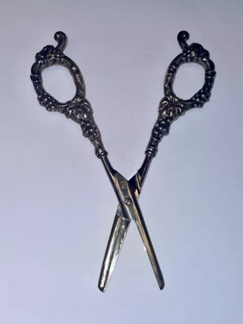 Antique 19th Century Germany S&A Solid Sterling Silver Handle Grapevine Scissors 3