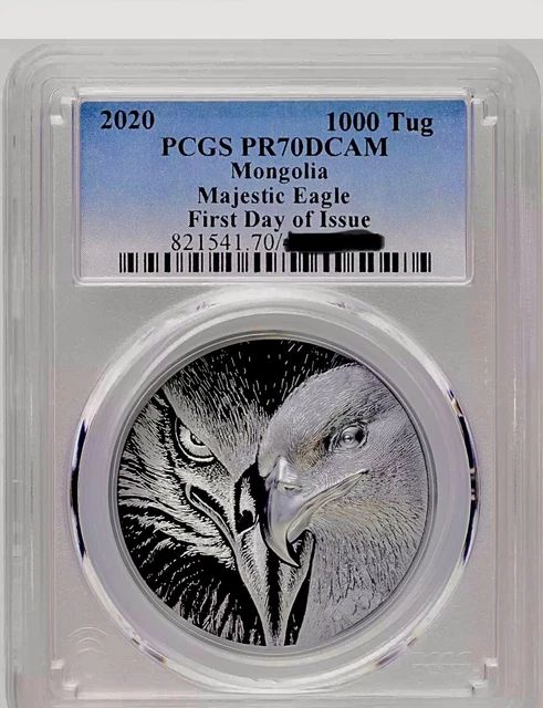 2020 Mongolia 2oz Silver Majestic Eagle Black Proof FDOI PCGS PR70 1000 Togrog