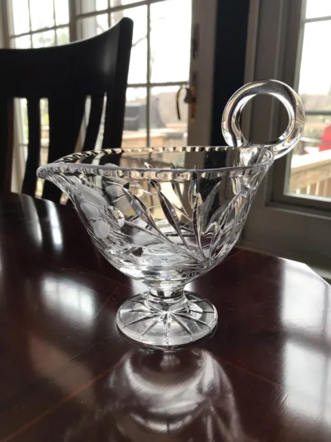 Vintage Cut Glass Gravy Or Sauce Boat With Floral Design 6-½" High