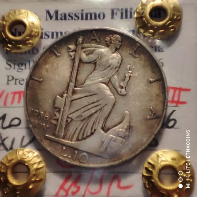 10 Lire Argento Regno d'Italia VEIII Impero 1936 BB/SPL Perizia Filisina Massimo