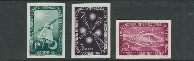 ARGENTINA 1954 TELECOM CONF. BA (Sc 622-24 IMPERF TRIAL COLOR PROOFS) SCARCE
