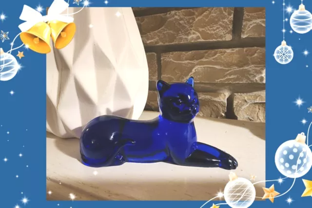 THE GLASS GALLERY  Cobalt Blue  Cat Collection FIGURINE VINTAGE New In Box
