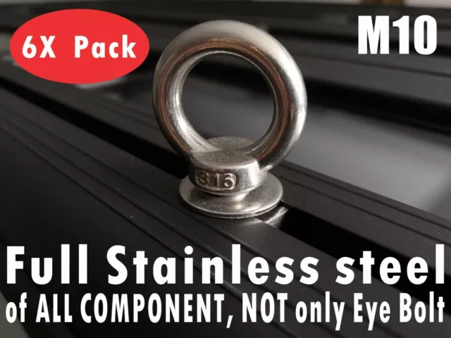 Eyebolt tie down kit for Rhino Pioneer platform roof rack M10 stainless steel X6