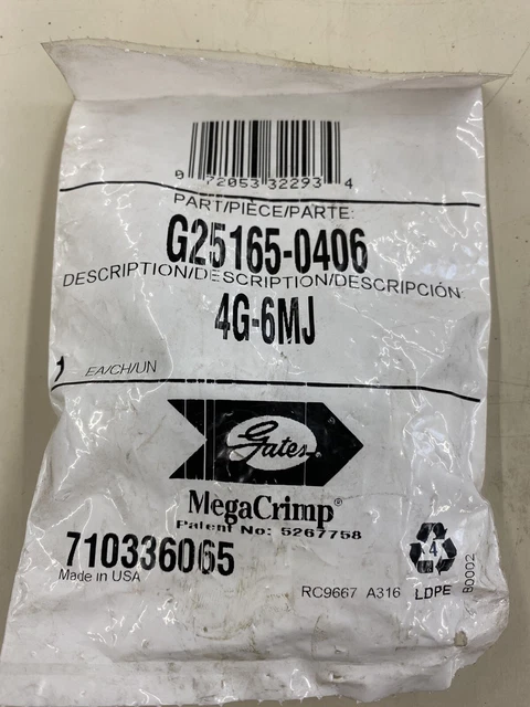 NOS SEALED Gates Megacrimp G25165-0406 Hydraulic Hose Coupling MADE IN USA