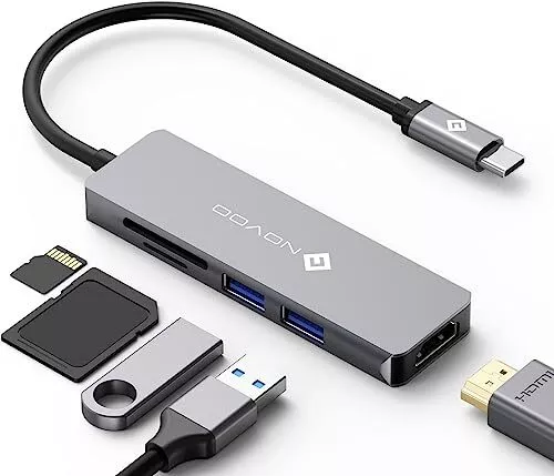 USB C Hub (5 in 1) Aluminium mit HDMI 4K Adapter, USB 3.0 Anschlüsse, 1 SD un...