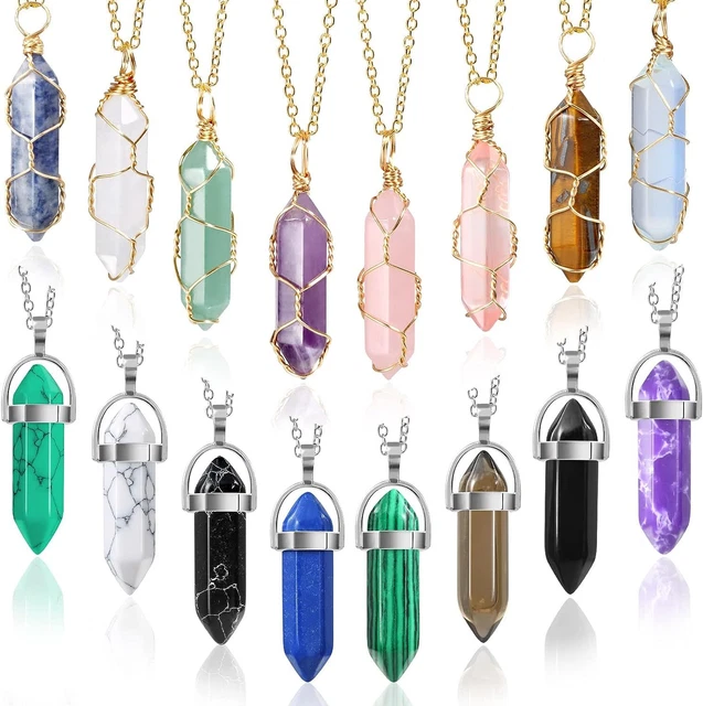 1Pc Healing Crystal Pendant Natural Chakra Quartz Stone Charm Hexagonal Necklace