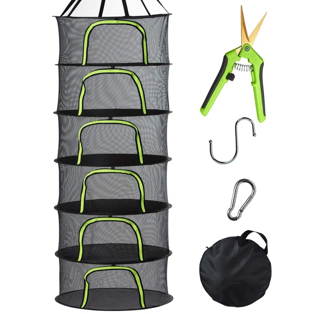6 Tier Black Mesh Zippered Herb Drying Rack Hanging Dryer Dry Net