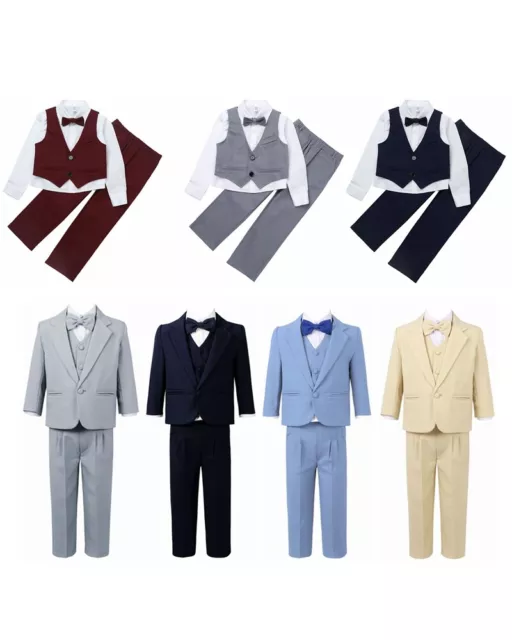Boys Long Sleeve Dress Shirt Vest Coat Bow Tie Pants Kids Gentleman Party Outfit