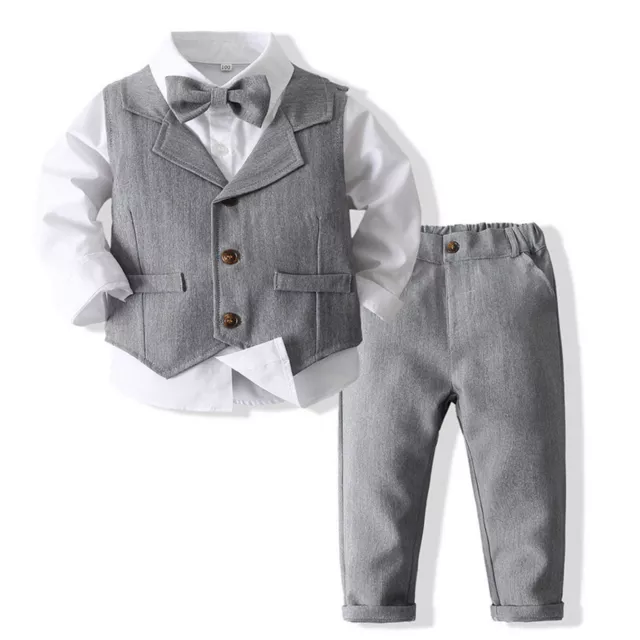 Baby Jungen Gentleman Smoking Anzug Hemd + Hosen + Weste  Fliege Sets Outfits SW
