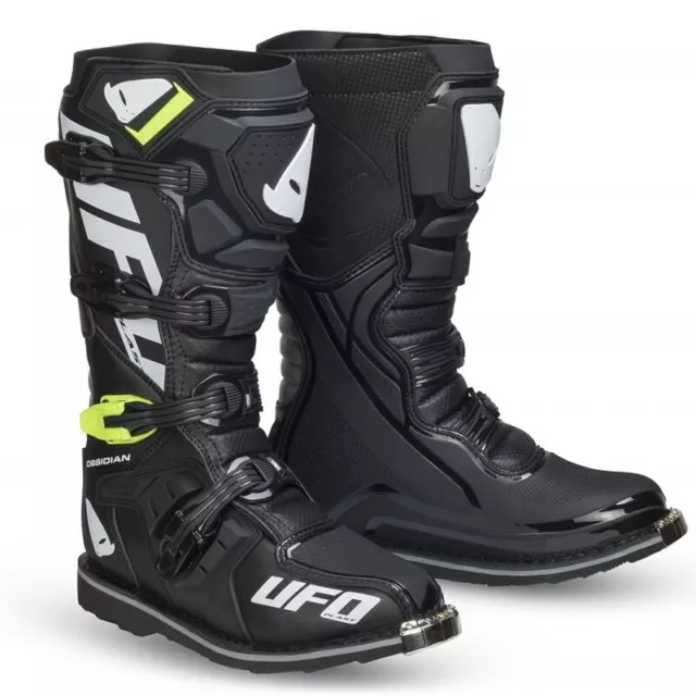 Stivali Moto Cross Enduro Boots Con Protezioni Ufo Plast Obsidian Black Nero