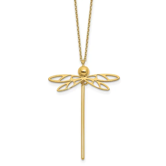 Real 14K Yellow Gold Polished Dragonfly w/2 in ext. Necklace; 16 inch