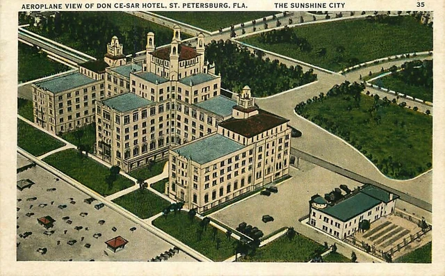 Postcard Aeroplane View of Don Ce-Sar Hotel, St. Petersburg, Florida ca 1920s