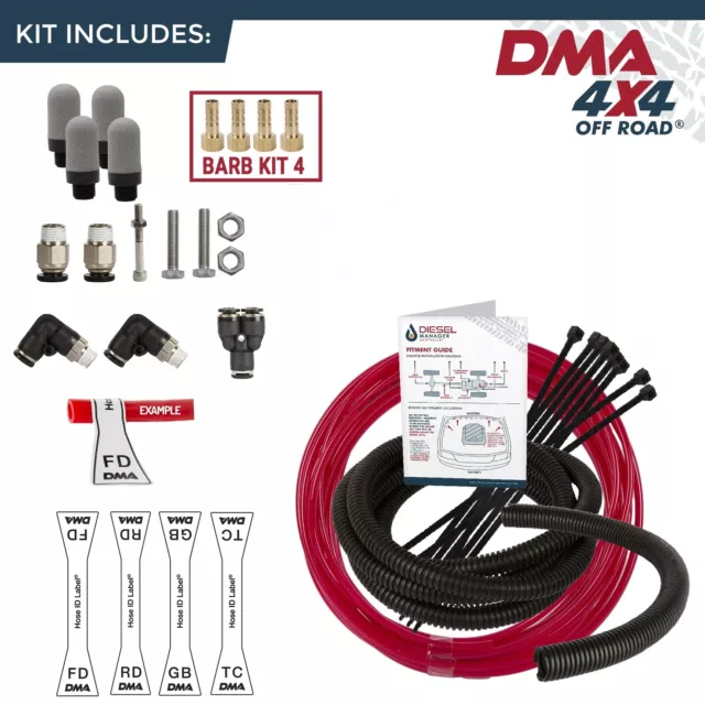 DMA Diff Breather Kit 4 Port Ford Courier 2.5 Litre Turbo Diesel Red 3