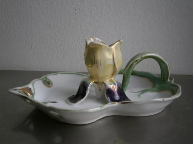 Candelero de Mano Arte Nuevo Porcelana 1900 Decoración Iris Floral Cerámica,