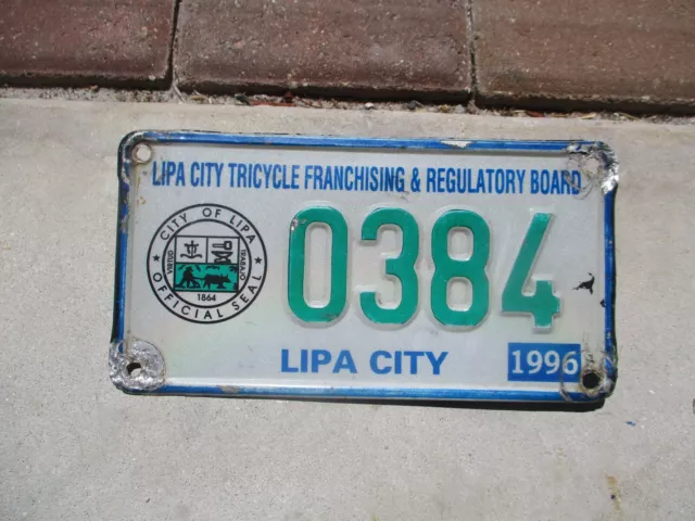 Philippines 1996 motorcycle size Lipa City license plate  #  384