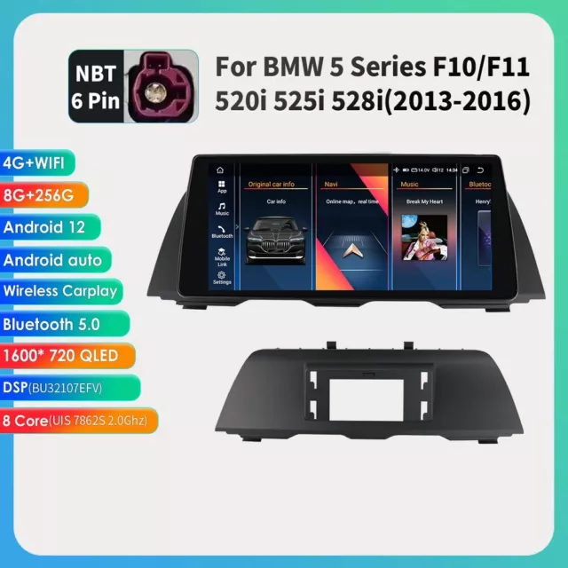 10.33 Android 12 GPS Autoradio Sat Nav Für BMW 5er F10/F11 mit NBT CarPlay 256GB