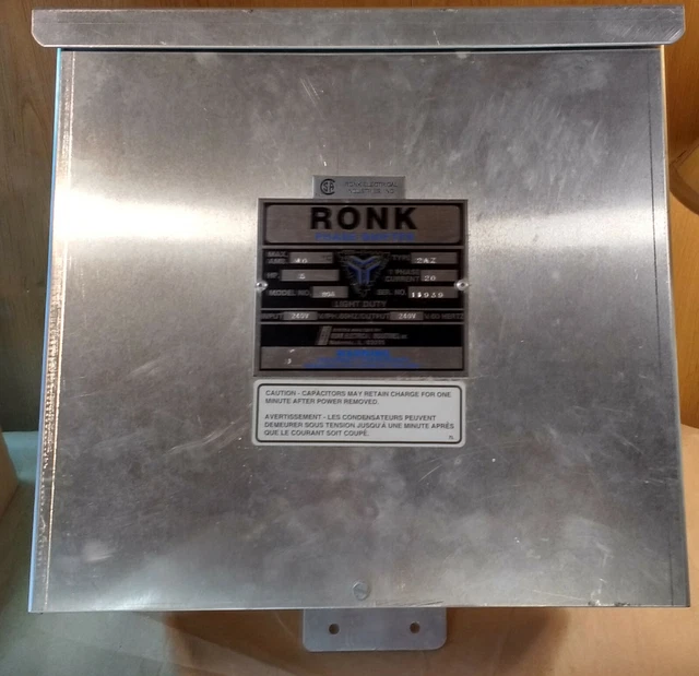 Ronk Phase Shifter Model 80A Type 2AZ, 5HP, 240v Single Phase to 240v 3-Phase