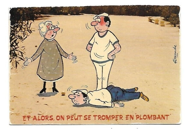 CPSM carte postale semi ancienne illustrateur humour partie de boules ! pétanque