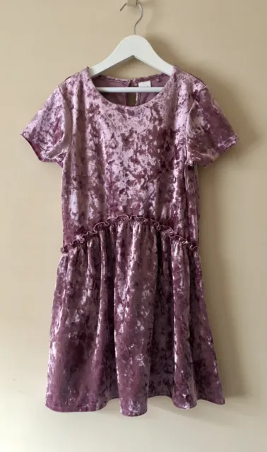 NEXT Pink Crushed Velvet Girls Party Dress Size 9 Years Height 134cm