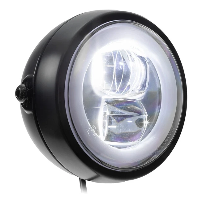 6.5 ' Jaune Moto Rétro Led Phare Support Latéral Housse Avec Grille Cafe Racer - Auto