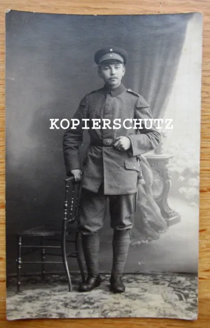 Altes Portrait Foto Soldat / Musiker / Schwalbennester / Bajonett / 1. WK