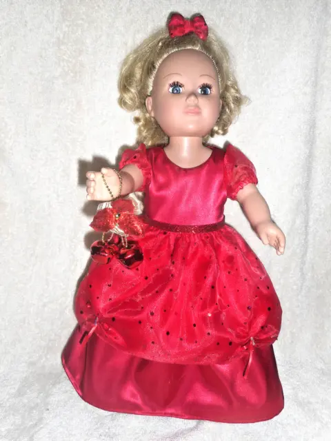 18" doll clothes fits American girl-red sparkle gown, shoes, bow, ornament