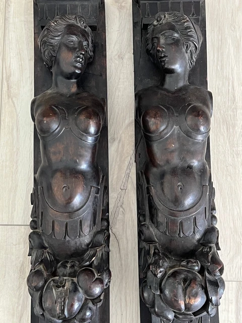 Antique Renaissance Revival Wood carving Statues Angels Cherubs Salvage