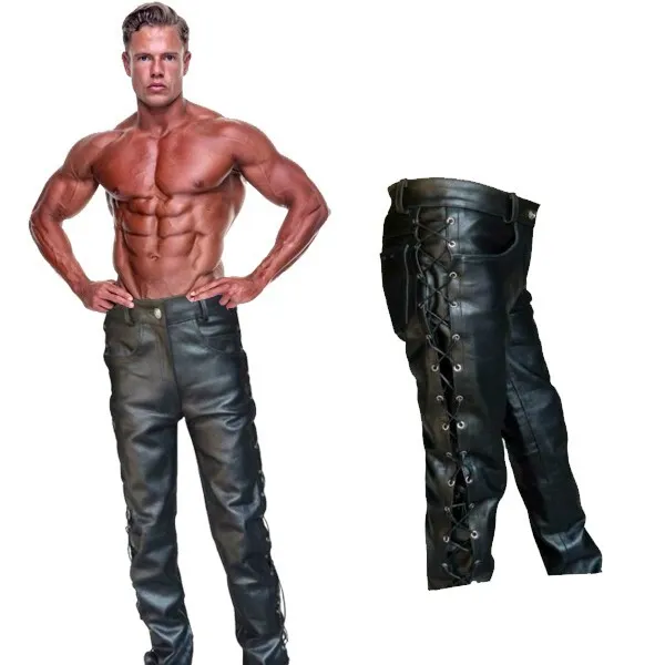 Pantaloni Renegade In Pelle con lacci laterali per moto e centauri custom