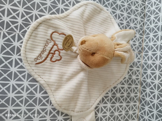 Doudou plat lapin beige écru velours côtelé Bio Doudou et Compagnie