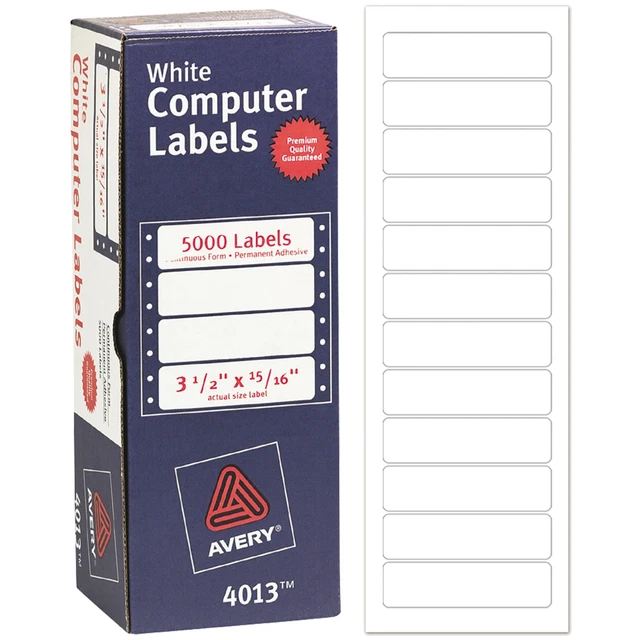 Pin Fed Labels, 1 Across, 15/16"x3-1/2", 5000/BX, White