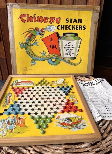 Vintage Retro Chinese Star Checkers John Sands Milton Bradley Game With Box