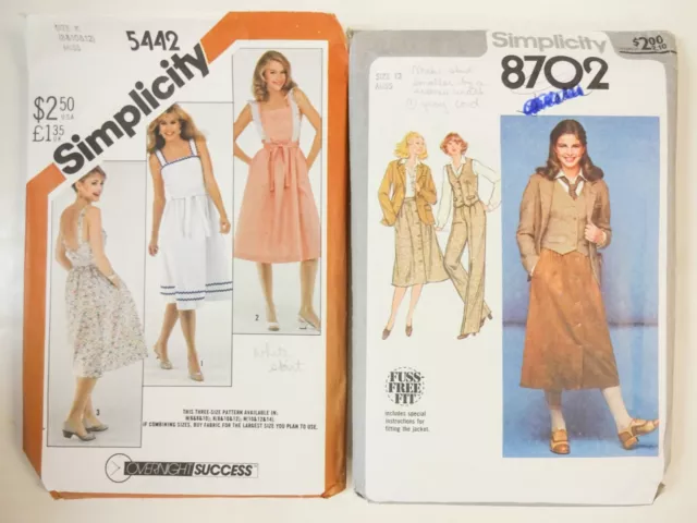 Sewing Patterns -  Simplicity 5442 (size 8-10-12)  and Simplicity 8702 (size 12)