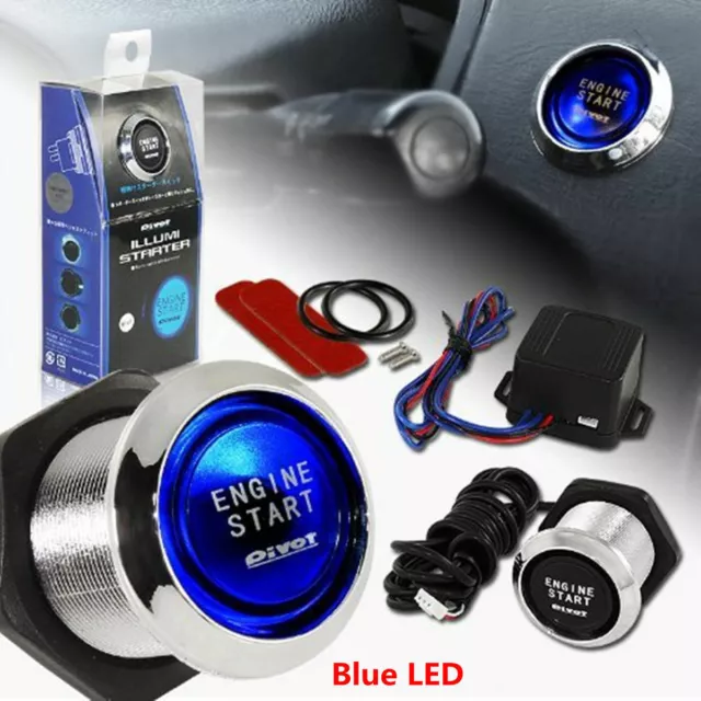 Blue Illumination Car Engine Start Push Button Switch Ignition Starter Touch Kit
