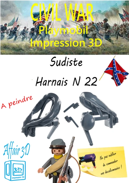 FIGURINE PLAYMOBIL CUSTOM 3D - Soldat Nordiste Cavalerie ACW Avec Harnais