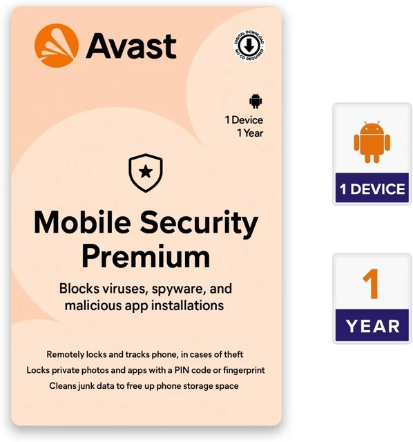 Avast Mobile Security 2024 1 Appareil 1 an Firewall Android 2023 FR EU