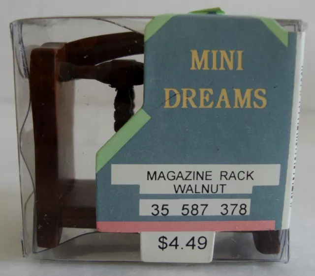 NOS Mini Dreams Dollhouse Miniature Walnut Magazine Rack Furniture