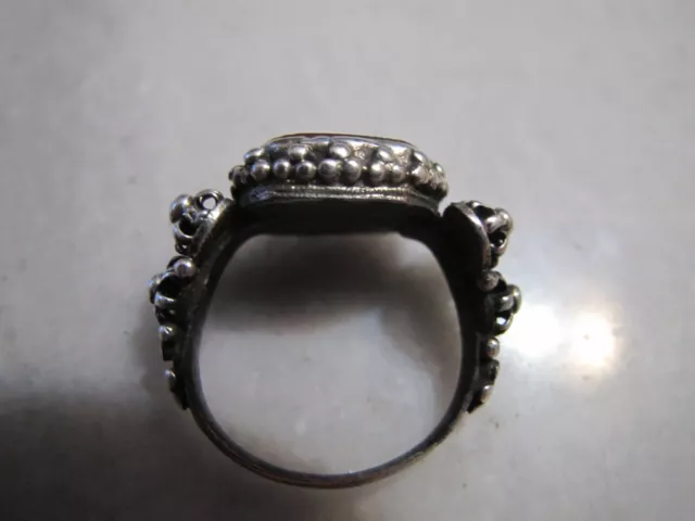 Antique Byzantine, Pre/ Georgian  Silver Ring With Red Carnelian Stone 3
