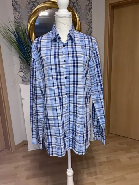 hemd von hugo boss gr. xl Slim fit elisha blau weiß kariert Langarm